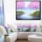 Designart - Flowering Trees Over Lake - Landscape Art Print Canvas in Black Frame